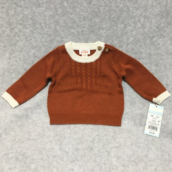 Baby Cat & Jack Infant Sweater NB New Born Rust Orange Brown Knit Ribbed Sweater - Picture 2 of 7